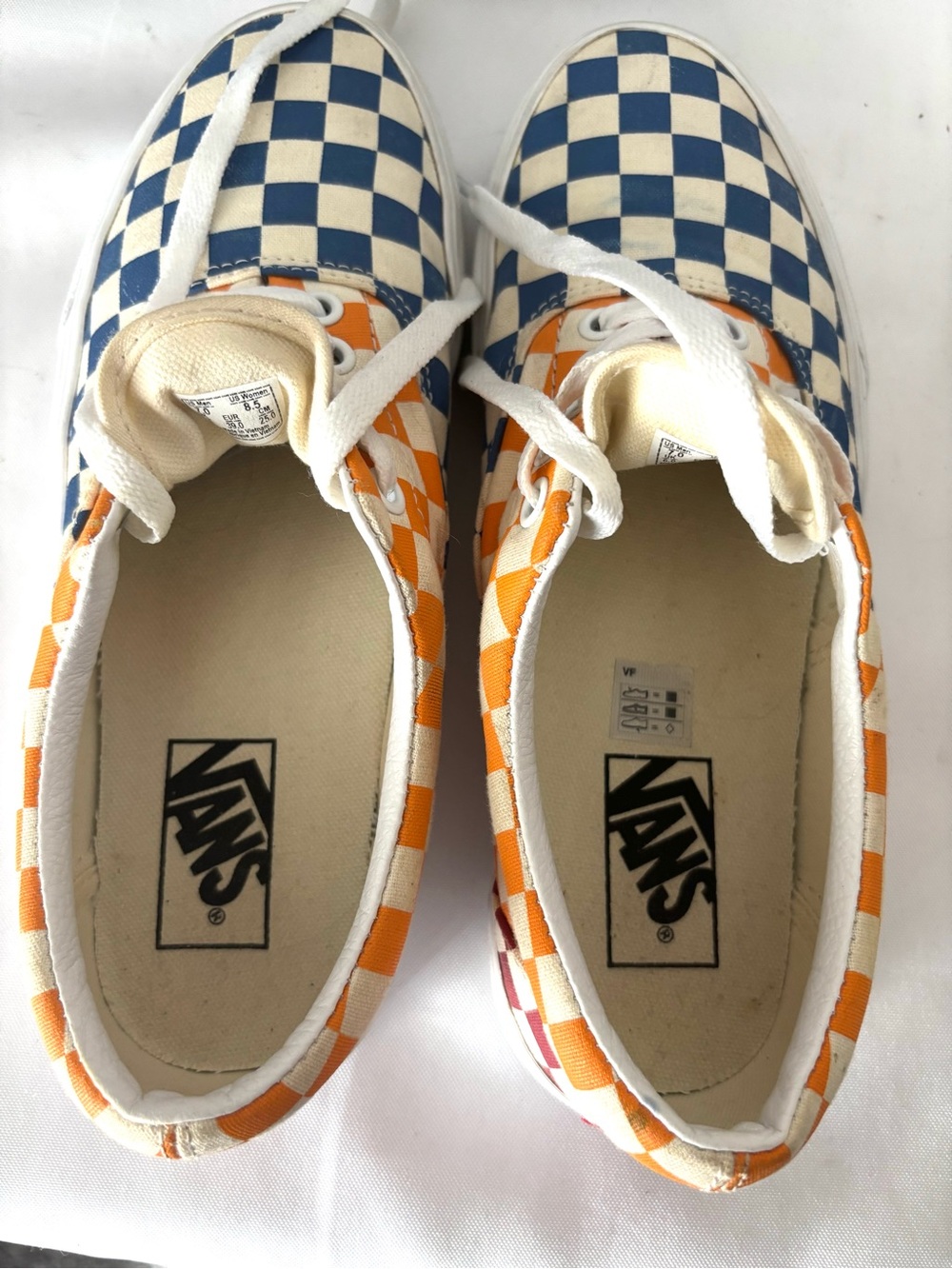 VANS  Checkerboard Lace-Up Sneakers in Blue, Orange & Cream White Lace-Up SZ 8-5 - Picture 9 of 9